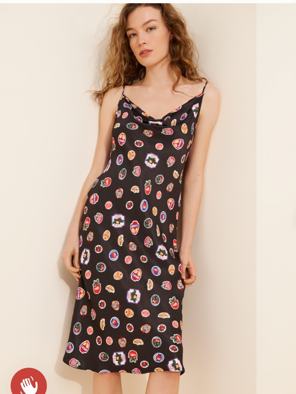 Anthropologie Maeve Black Printed Slip Dress with Cowl Neck NWT M $158
